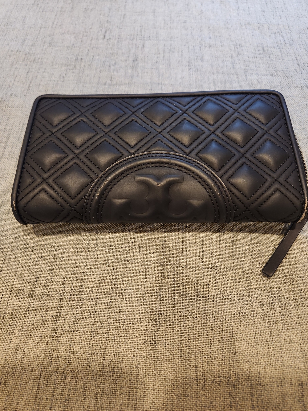 Tory Burch Quilted Black Zip-Around Leather Wallet